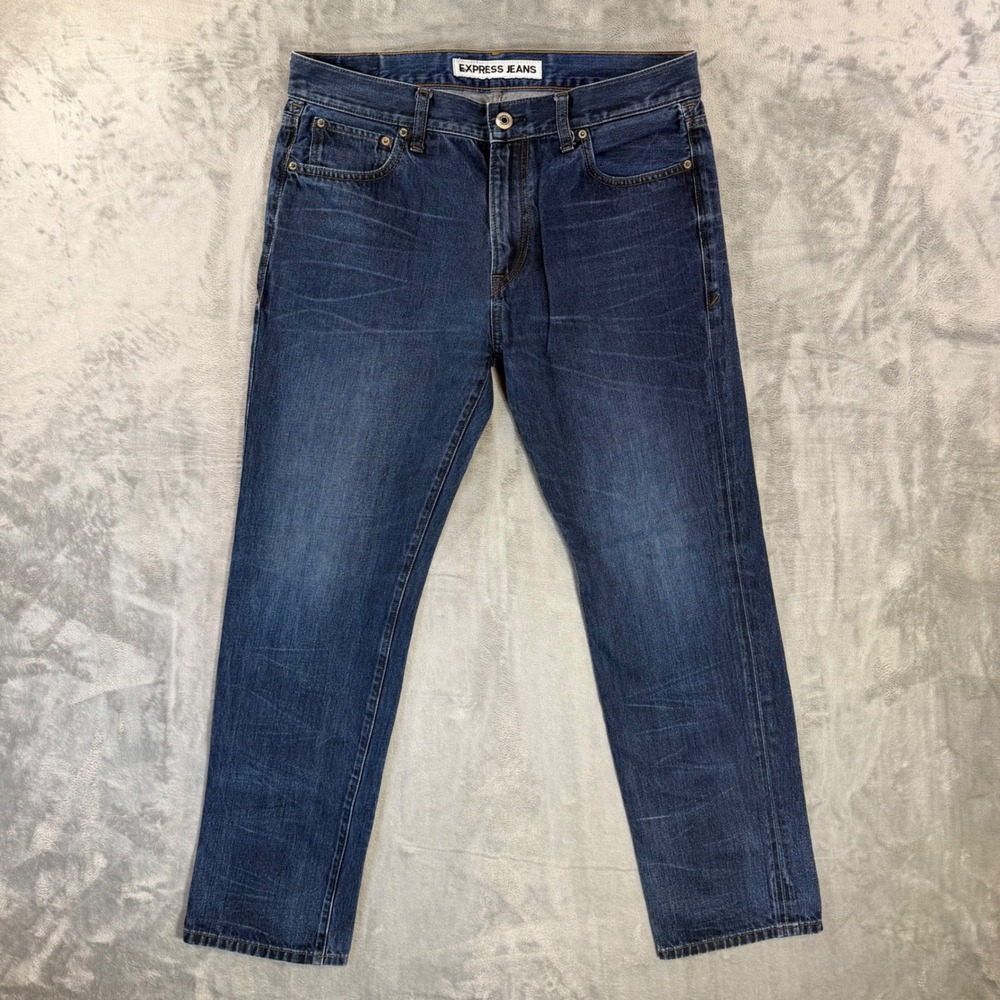 Express Rocco Slim Fit Straight Leg Jeans Mens 34x32 Blue Dark Wash Denim Pants